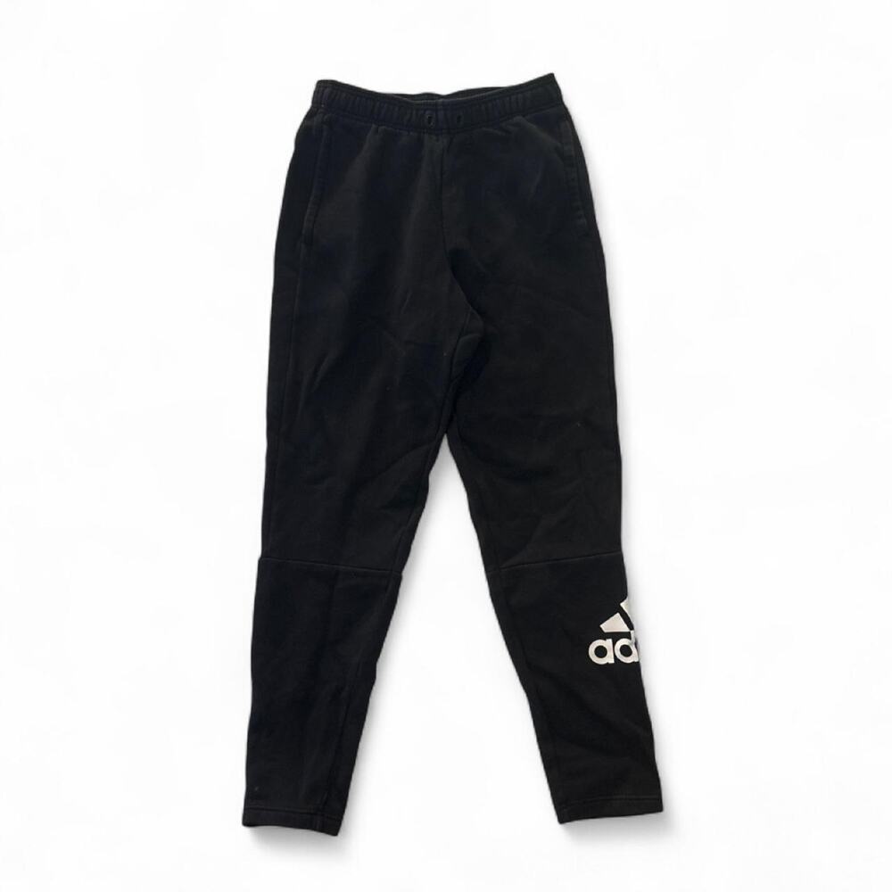 Black adidas joggers with white